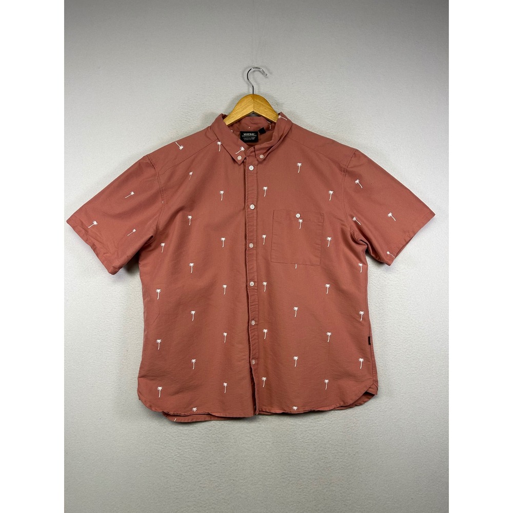 Tropical Beach WeSC Mens XL Terracotta Palm Tree Embroidered Oxford Shirt